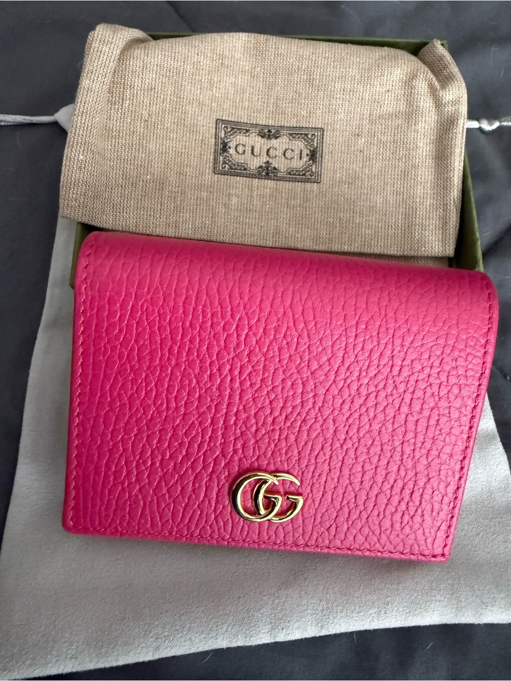 Gucci Hot Pink Pebbled Leather Wallet with Gold GG